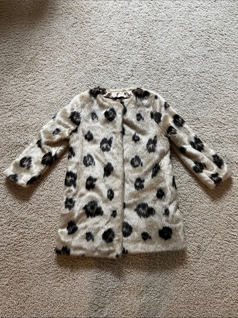 Crewcuts Girls Faux Fur Leopard Print Coat in Cream and Black